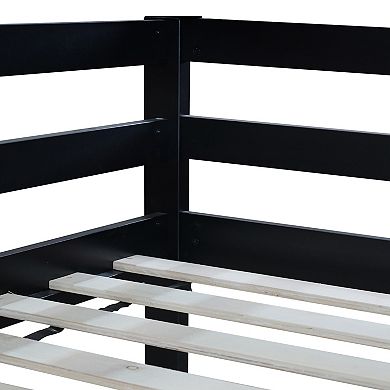 GOODSILO House-Shaped Twin Over Twin Low Profile Floor Bunk Bed with Guardrails