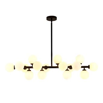 Moooni 16-Light Mid Century Glass Chandelier 39" Modern Black Linear Pendant Fixture No Bulb