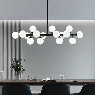 Moooni 16-Light Mid Century Glass Chandelier 39" Modern Black Linear Pendant Fixture No Bulb