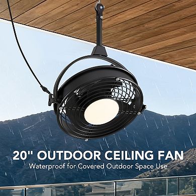 Moooni 20" Outdoor Plug-In Ceiling Fan with Lights Dimmable Caged Fandelier Remote & App Control