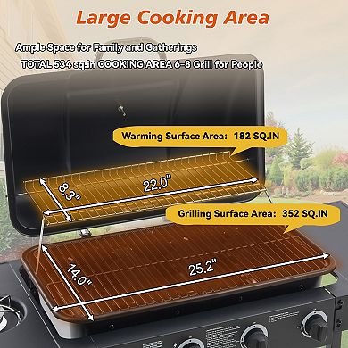 WOW PIONEER Four Burner Propane Gas Grill with Side Burner Outdoor Cooking