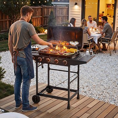 WOW PIONEER Four Burner Propane Gas Grill with Side Burner Outdoor Cooking