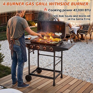 WOW PIONEER Four Burner Propane Gas Grill with Side Burner Outdoor Cooking