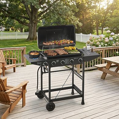 WOW PIONEER Four Burner Propane Gas Grill with Side Burner Outdoor Cooking