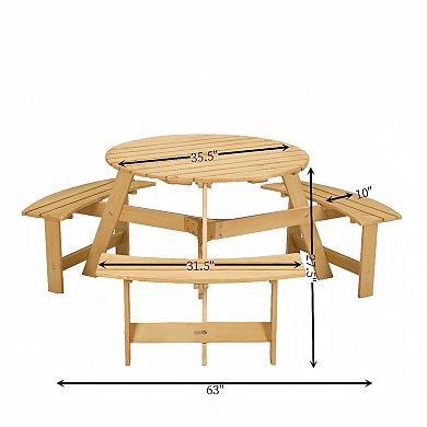 WOW PIONEER Outdoor Round Picnic Table with Built-in Benches and Umbrella Hole
