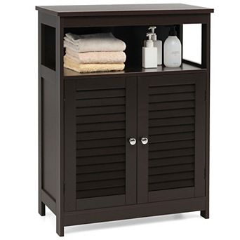 Wooden Freestanding Bathroom Storage Cabinet with Double Shutter Doors