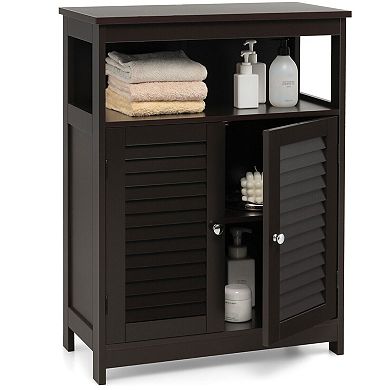 Wooden Freestanding Bathroom Storage Cabinet with Double Shutter Doors