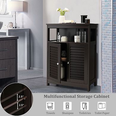 Wooden Freestanding Bathroom Storage Cabinet with Double Shutter Doors