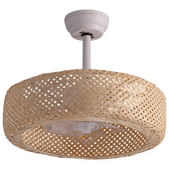 Moooni 20" Rattan Boho Caged Ceiling Fan with Lights Remote Control Low Profile Fandelier No Bulbs