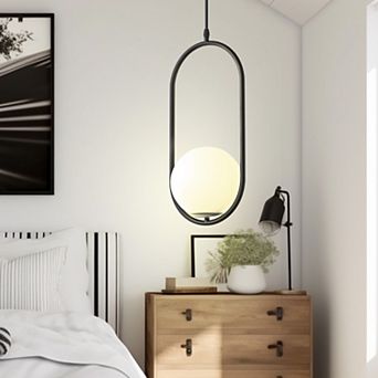 1 Light Oval Black Globe Modern Pendant Light Hanging Lighting Fixture