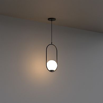1 Light Oval Black Globe Modern Pendant Light Hanging Lighting Fixture