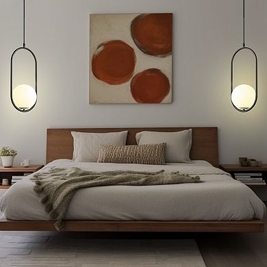 1 Light Oval Black Globe Modern Pendant Light Hanging Lighting Fixture