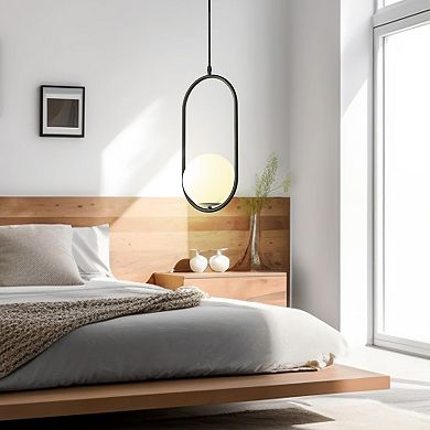 1 Light Oval Black Globe Modern Pendant Light Hanging Lighting Fixture