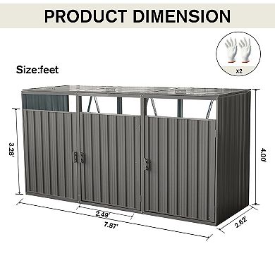 WOW PIONEER Outdoor Trash Can Storage Shed with Three Bin Capacity