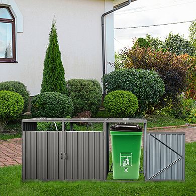 WOW PIONEER Outdoor Trash Can Storage Shed with Three Bin Capacity