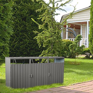 WOW PIONEER Outdoor Trash Can Storage Shed with Three Bin Capacity