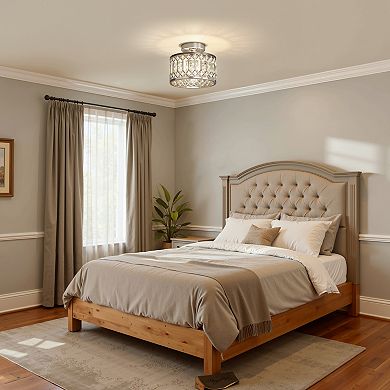 1-Light Modern Semi Flush Mount Ceiling Light, 7.5" Nickel with Clear Crystal Drum Shade for Bedroom