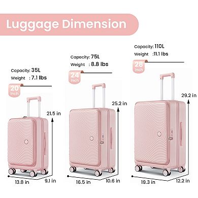 WOW PIONEER Three-Piece Expandable Hard Shell Luggage Set with TSA Lock and Spinner Wheels