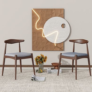 Set of 2 Rubberwood Dining Chairs with Ergonomic Backrest and Cushioned Seat