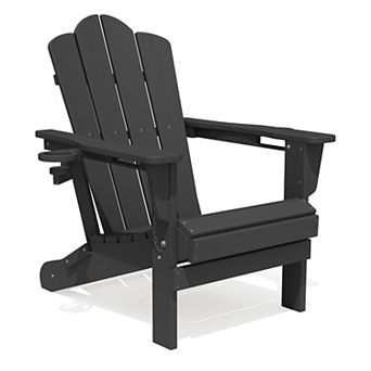 Folding Adirondack Chair with Dual Cup Holders All-Weather HDPE Outdoor Patio Chair