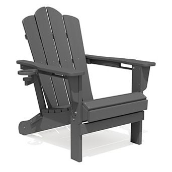 Folding Adirondack Chair with Dual Cup Holders All-Weather HDPE Outdoor Patio Chair