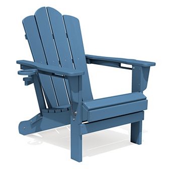 Folding Adirondack Chair with Dual Cup Holders All-Weather HDPE Outdoor Patio Chair