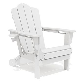Folding Adirondack Chair with Dual Cup Holders All-Weather HDPE Outdoor Patio Chair