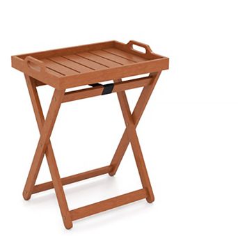 Outdoor Wood Tray Table with Folding Frame