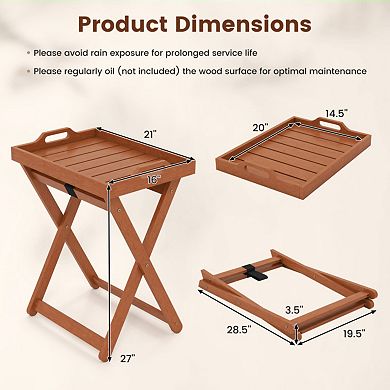 Outdoor Wood Tray Table with Folding Frame