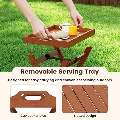 Outdoor Wood Tray Table with Folding Frame