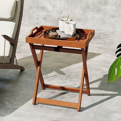 Outdoor Wood Tray Table with Folding Frame