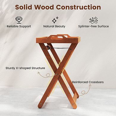 Outdoor Wood Tray Table with Folding Frame