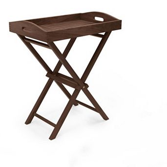 Solid Teak Wood Tray Table with Removable Top for Patio and Garden