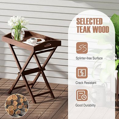 Solid Teak Wood Tray Table with Removable Top for Patio and Garden