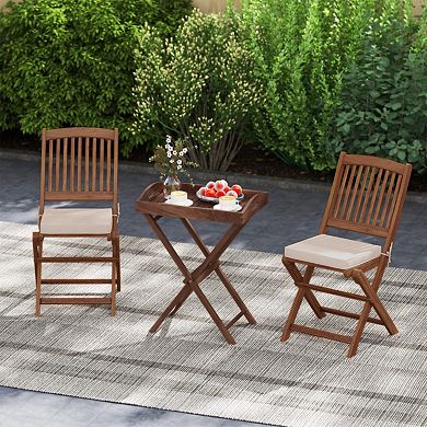Solid Teak Wood Tray Table with Removable Top for Patio and Garden