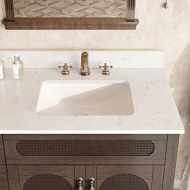 72 in Dark Brown Double Ceramic Sink Bathroom Vanity with White Quartz Top