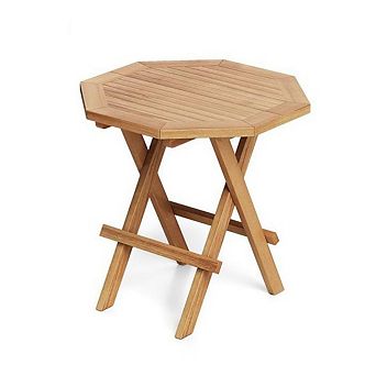 Teak Wood Octagon Coffee Table with X-Shaped Legs and Slatted Top