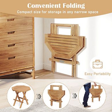 Teak Wood Octagon Coffee Table with X-Shaped Legs and Slatted Top