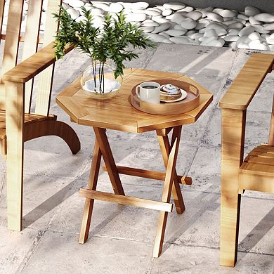 Teak Wood Octagon Coffee Table with X-Shaped Legs and Slatted Top