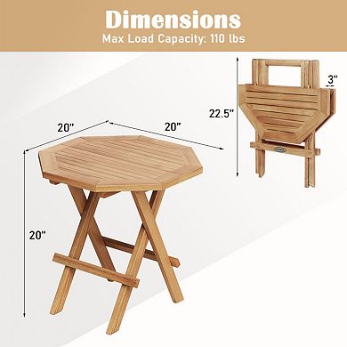 Teak Wood Octagon Coffee Table with X-Shaped Legs and Slatted Top