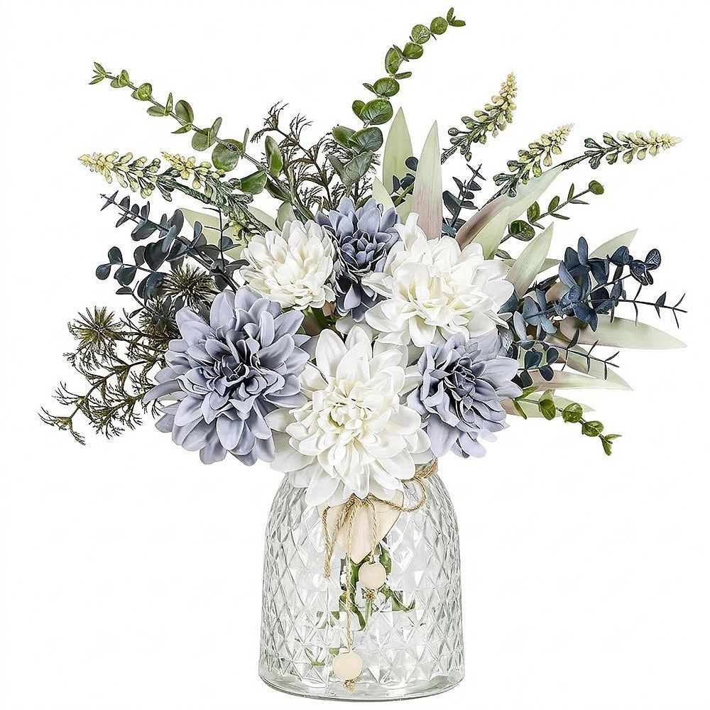 Silk Navy Blue Artificial Flower Arrangement with Glass Vase for ...