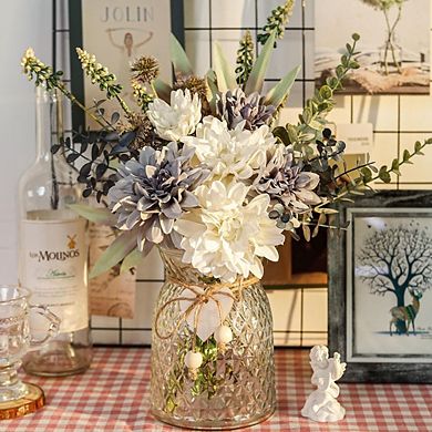 Silk Navy Blue Artificial Flower Arrangement with Glass Vase for Centerpiece Decor