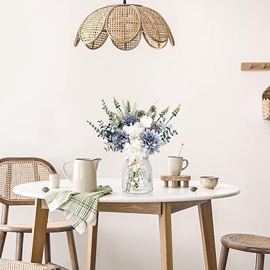 Silk Navy Blue Artificial Flower Arrangement with Glass Vase for Centerpiece Decor