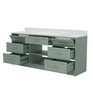 72 in Double Ceramic Sink Bathroom Vanity with White Quartz Top