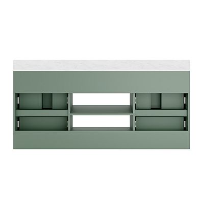 72 in Double Ceramic Sink Bathroom Vanity with White Quartz Top