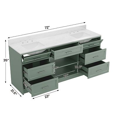 72 in Double Ceramic Sink Bathroom Vanity with White Quartz Top