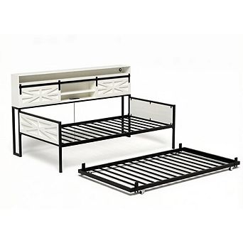 GOODSILO Twin Size Daybed with Trundle Bed, Charging Station, and Hidden Storage