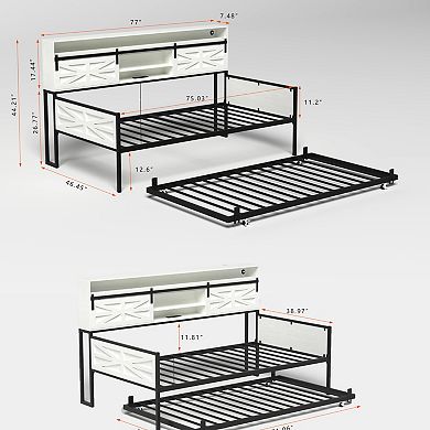 GOODSILO Twin Size Daybed with Trundle Bed, Charging Station, and Hidden Storage