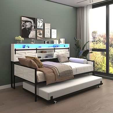 GOODSILO Twin Size Daybed with Trundle Bed, Charging Station, and Hidden Storage