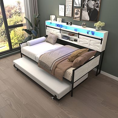GOODSILO Twin Size Daybed with Trundle Bed, Charging Station, and Hidden Storage